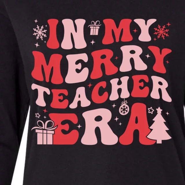 In My Merry Teacher Era Groovy Teacher Christmas Gift Womens Cotton Relaxed Long Sleeve T-Shirt