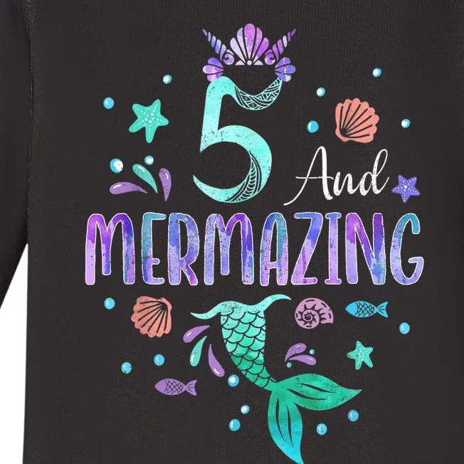 Its My Mermazing 5th Birthday Mermaid Girl Theme 5 Yrs Old Baby Long Sleeve Bodysuit