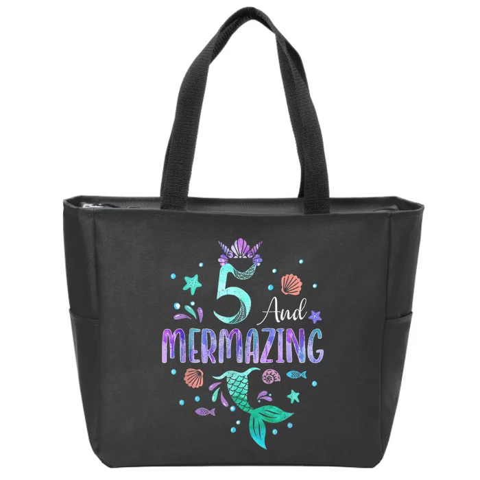 Its My Mermazing 5th Birthday Mermaid Girl Theme 5 Yrs Old Zip Tote Bag