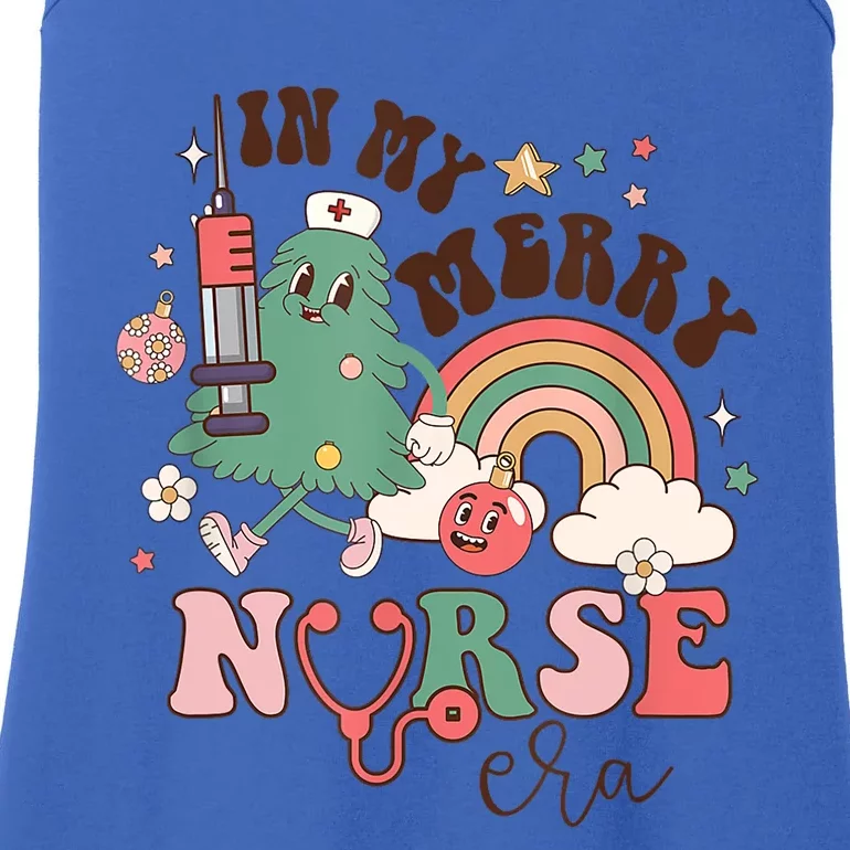 In My Merry Nurse Era Retro Groovy Nurse Christmas Tree Xmas Gift Ladies Essential Tank