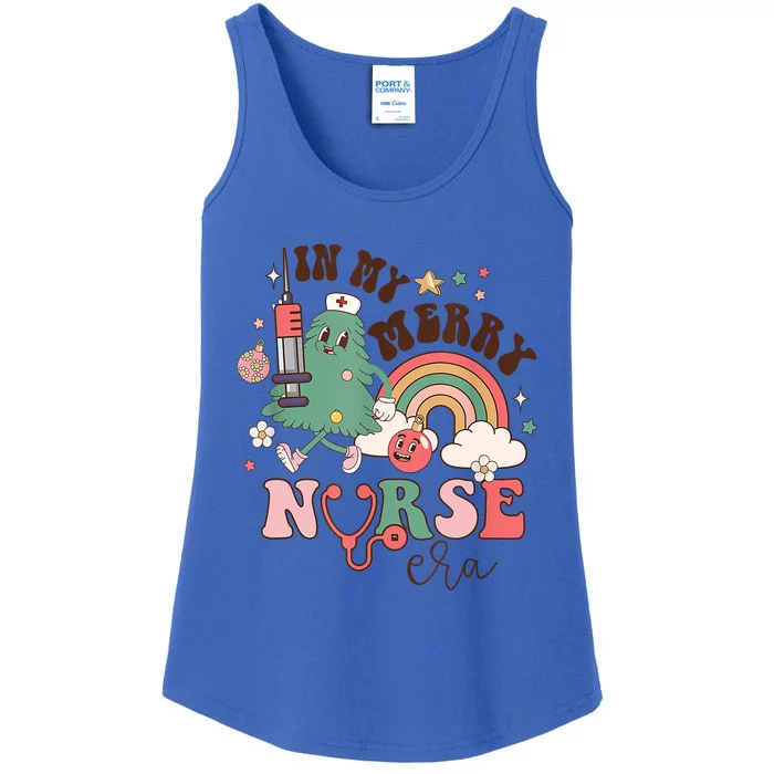 In My Merry Nurse Era Retro Groovy Nurse Christmas Tree Xmas Gift Ladies Essential Tank