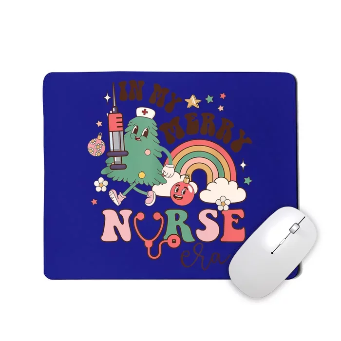 In My Merry Nurse Era Retro Groovy Nurse Christmas Tree Xmas Gift Mousepad