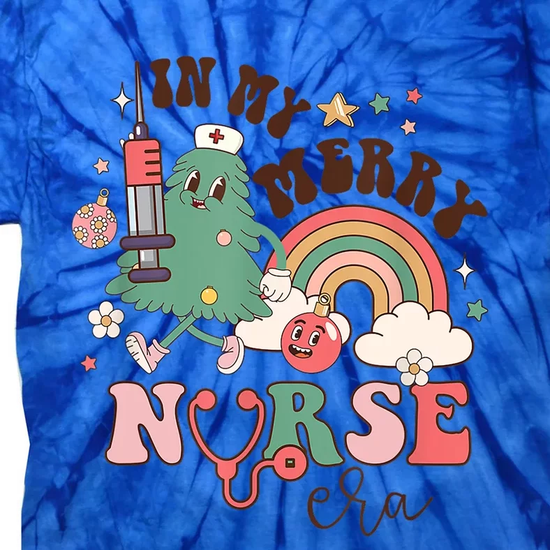 In My Merry Nurse Era Retro Groovy Nurse Christmas Tree Xmas Gift Tie-Dye T-Shirt