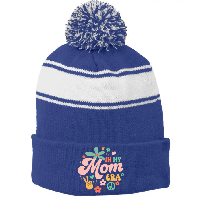 In My Mom Era Cool Gift Stripe Pom Pom Beanie