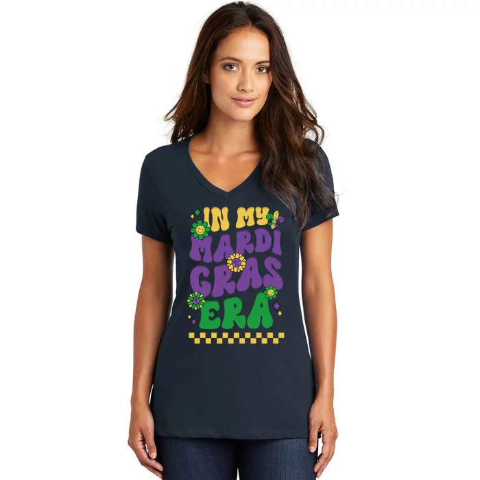 In My Mardi Gras Era Festival Retro Carnival Holiday Women's V-Neck T-Shirt