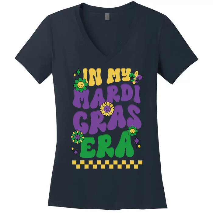 In My Mardi Gras Era Festival Retro Carnival Holiday Women's V-Neck T-Shirt