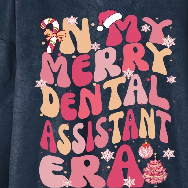 In My Merry Dental Assistant Era Retro Groovy Pink Christmas Gift Hooded Wearable Blanket