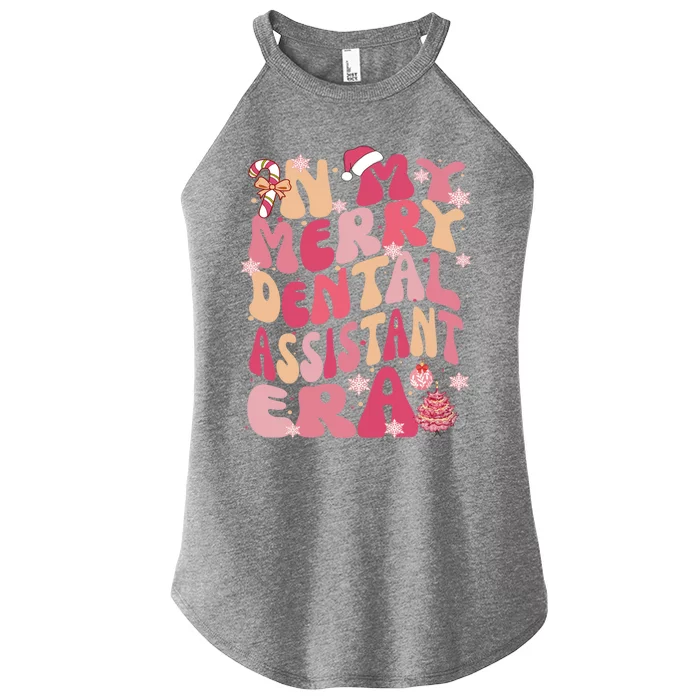 In My Merry Dental Assistant Era Retro Groovy Pink Christmas Gift Women’s Perfect Tri Rocker Tank