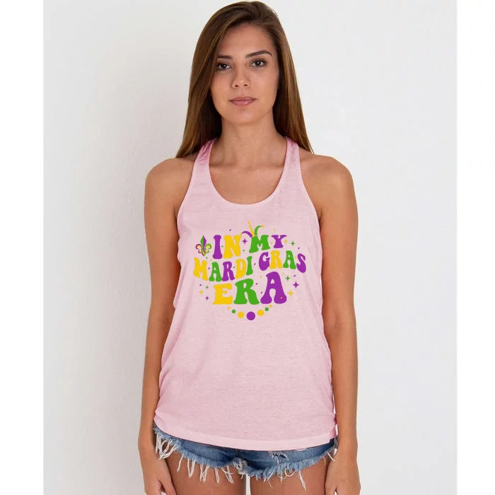 In My Mardi Gras Era Festival Retro Carnival Party Holiday Women's Knotted Racerback Tank