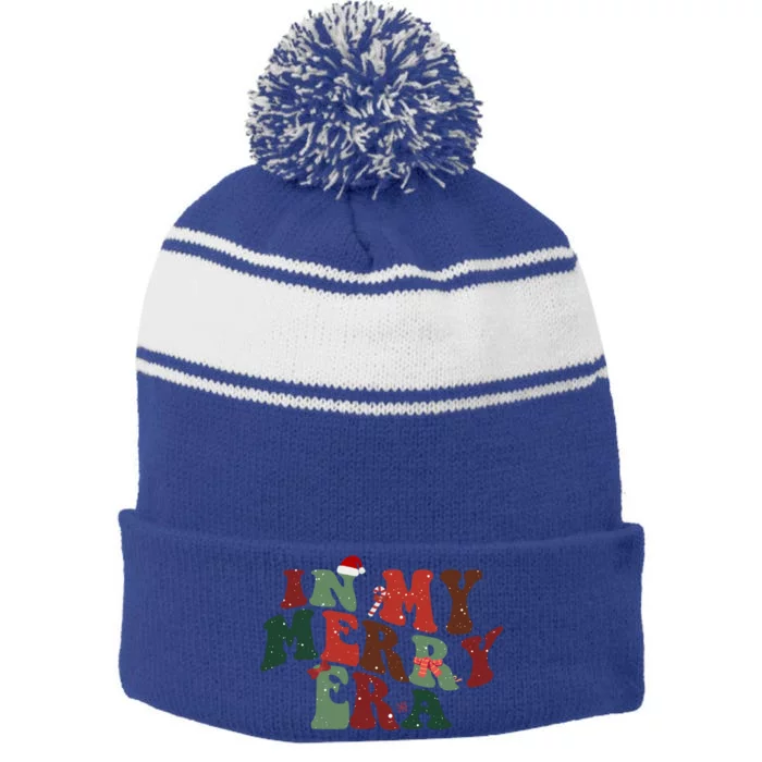 In My Merry Era Retro Christmas Xmas Holiday Meaningful Gift Stripe Pom Pom Beanie