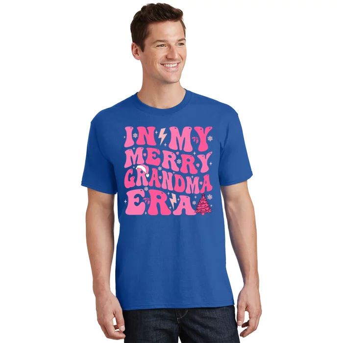 In My Merry Grandma Era Groovy Pink Christmas Grandma Gift T-Shirt