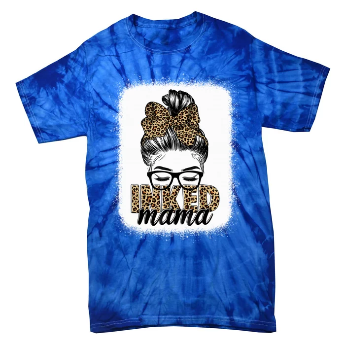 Inked Mama Messy Bun Mom Life Leopard Tattooed Mom Gift Tie-Dye T-Shirt