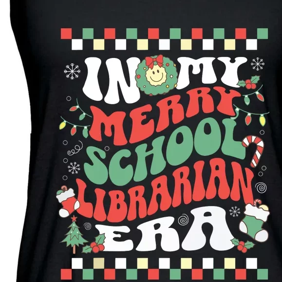 In My Merry School Librarian Era Retro Groovy Christmas Ladies Essential Flowy Tank