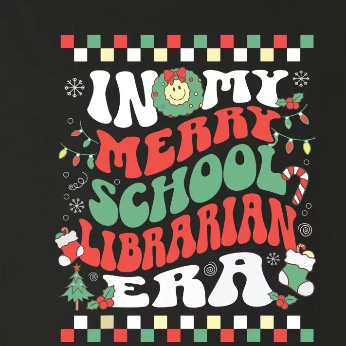 In My Merry School Librarian Era Retro Groovy Christmas Toddler Long Sleeve Shirt