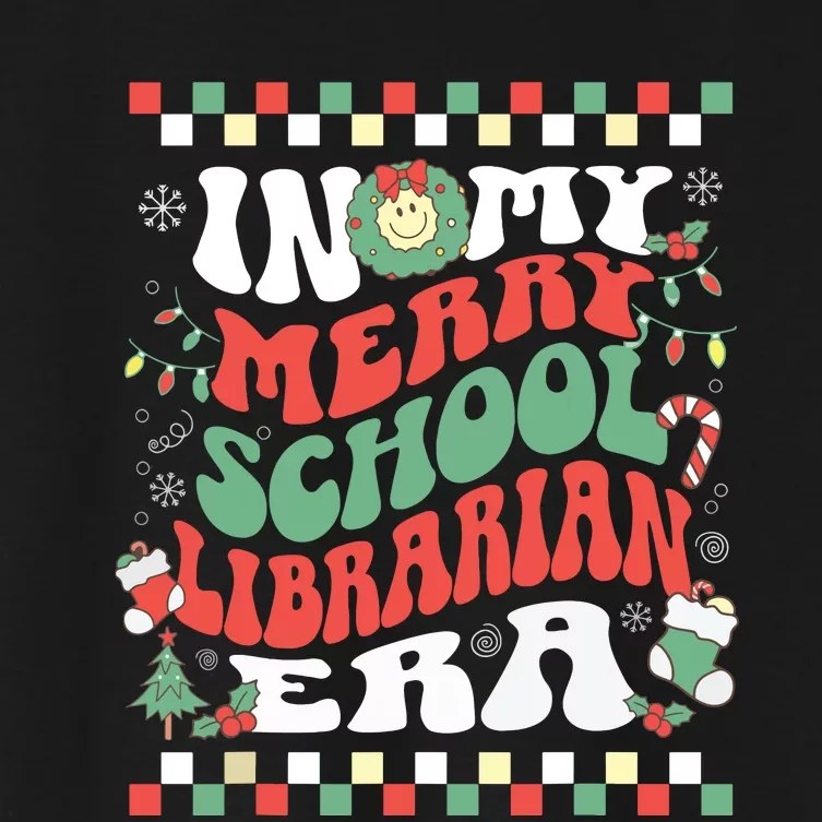 In My Merry School Librarian Era Retro Groovy Christmas Women's Crop Top Tee