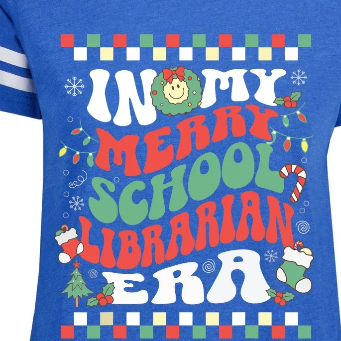 In My Merry School Librarian Era Retro Groovy Christmas Enza Ladies Jersey Football T-Shirt