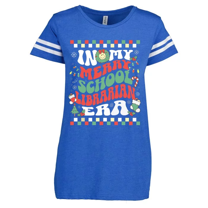 In My Merry School Librarian Era Retro Groovy Christmas Enza Ladies Jersey Football T-Shirt