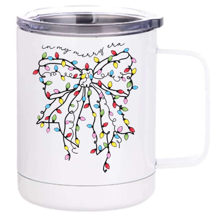 In My Merry Era Christmas Coquette Bow Front & Back 12oz Stainless Steel Tumbler Cup