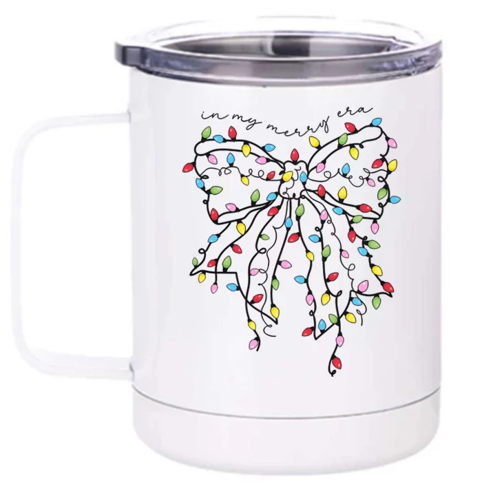 In My Merry Era Christmas Coquette Bow Front & Back 12oz Stainless Steel Tumbler Cup