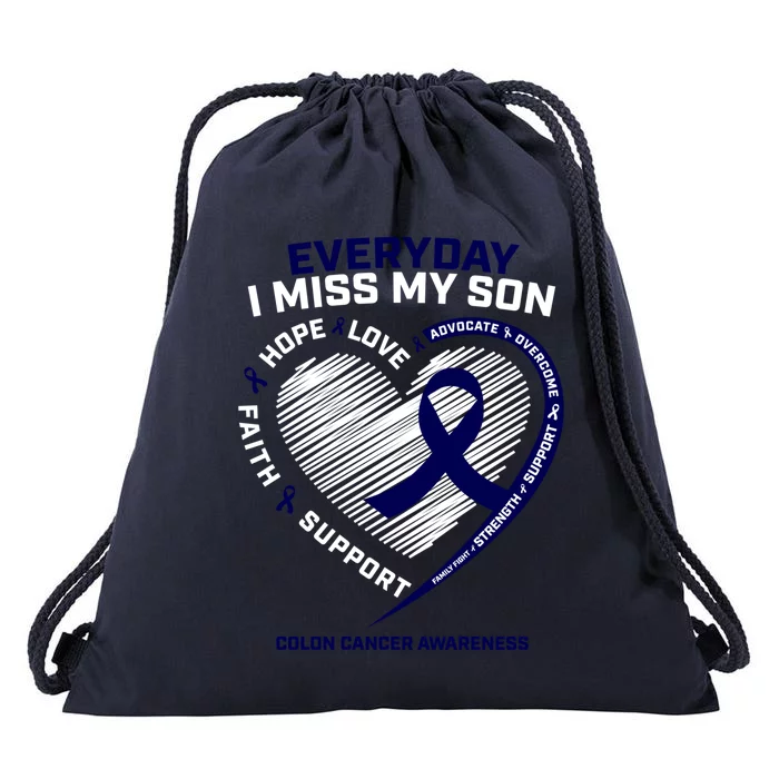 I Miss My Son Gift Loving Memory Son Colon Cancer Awareness Gift Drawstring Bag