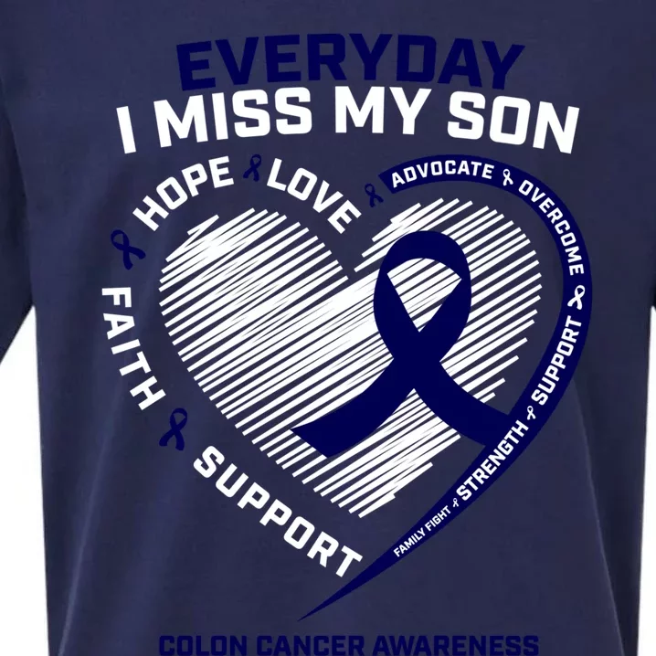 I Miss My Son Gift Loving Memory Son Colon Cancer Awareness Gift Sueded Cloud Jersey T-Shirt