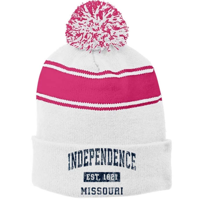 Independence Missouri Mo Vintage Sports Design Stripe Pom Pom Beanie