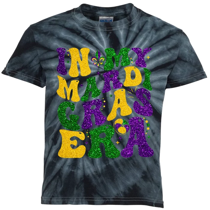 In My Mardi Gras Era Retro Groovy Fleur De Lis Fat Tuesday Kids Tie-Dye T-Shirt