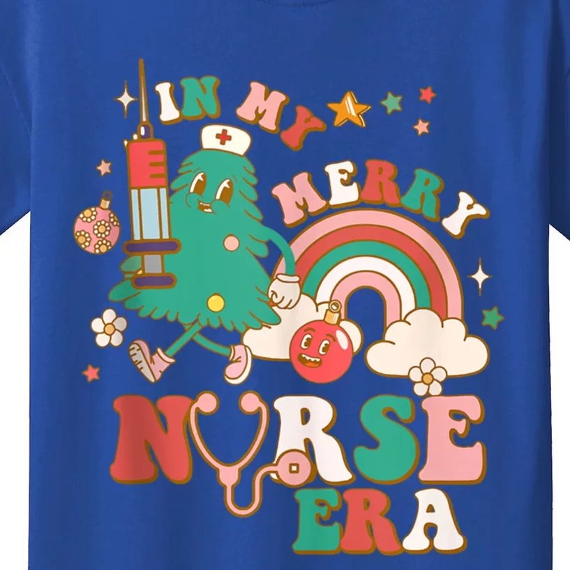 In My Merry Nurse Era Retro Groovy Nurse Christmas Tree Xmas Gift Kids T-Shirt