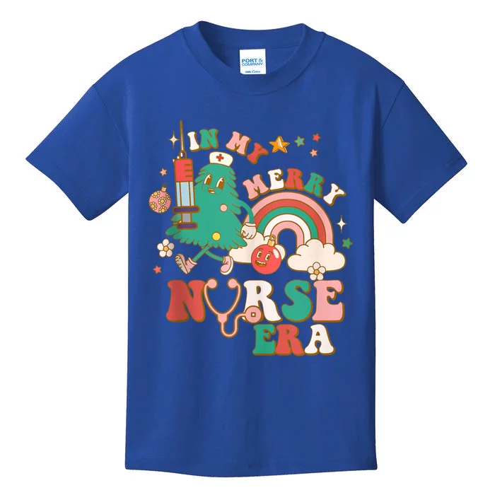 In My Merry Nurse Era Retro Groovy Nurse Christmas Tree Xmas Gift Kids T-Shirt