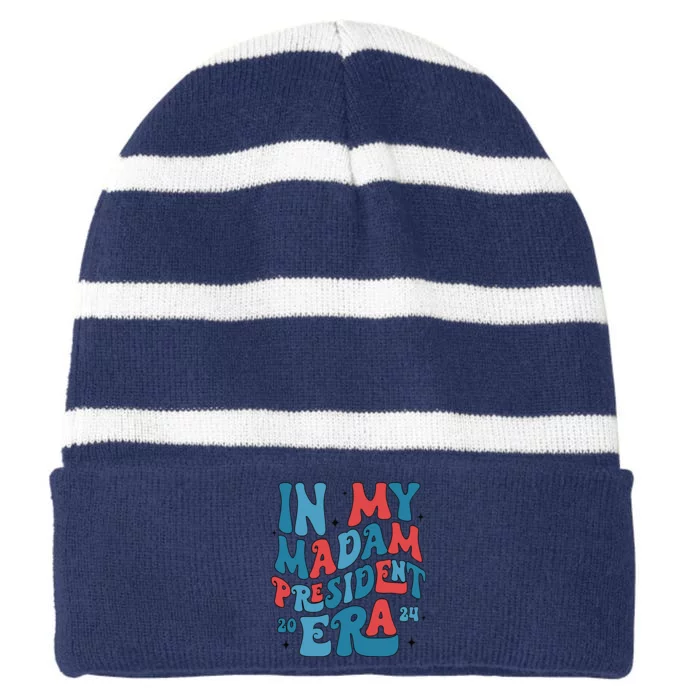 In My Madam President Era Kamala Harris Supporter President Striped Beanie with Solid Band