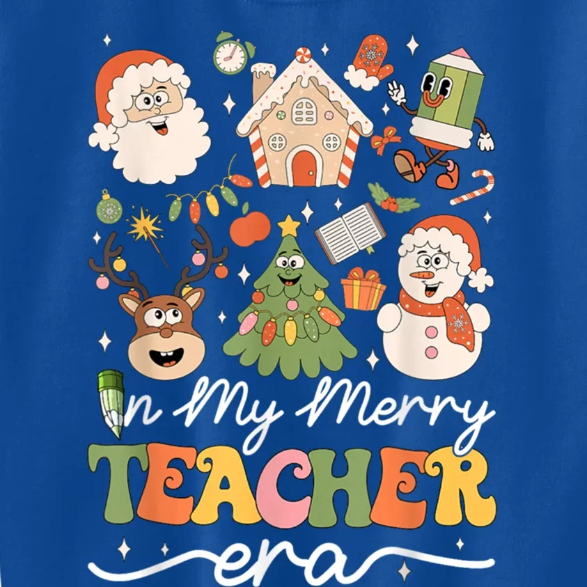 In My Merry Teacher Era Retro Groovy Christmas Teacher Gift Kids Sweatshirt