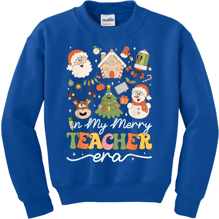 In My Merry Teacher Era Retro Groovy Christmas Teacher Gift Kids Sweatshirt