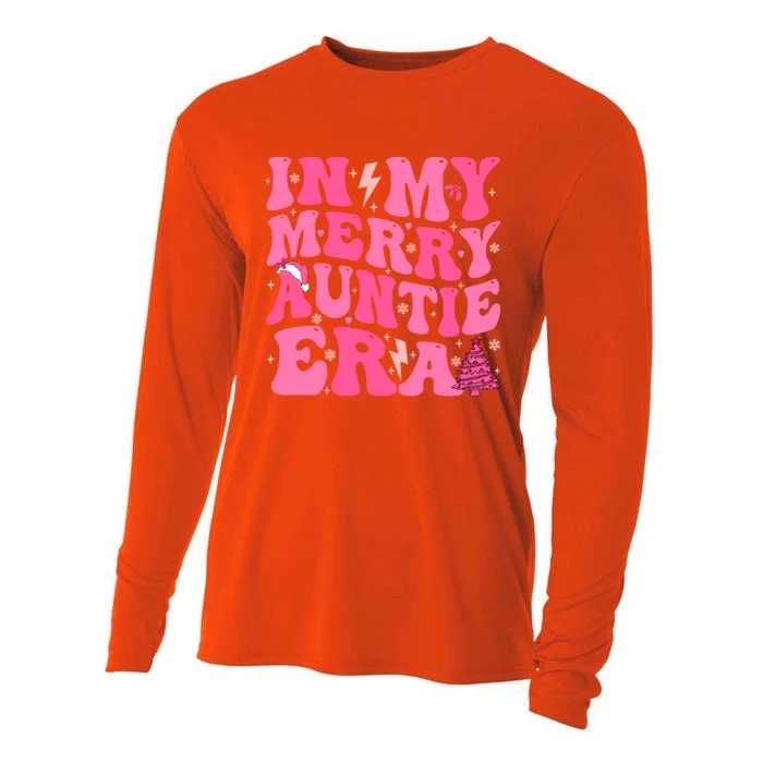 In My Merry Auntie Era Groovy Pink Christmas Aunt Funny Gift Cooling Performance Long Sleeve Crew