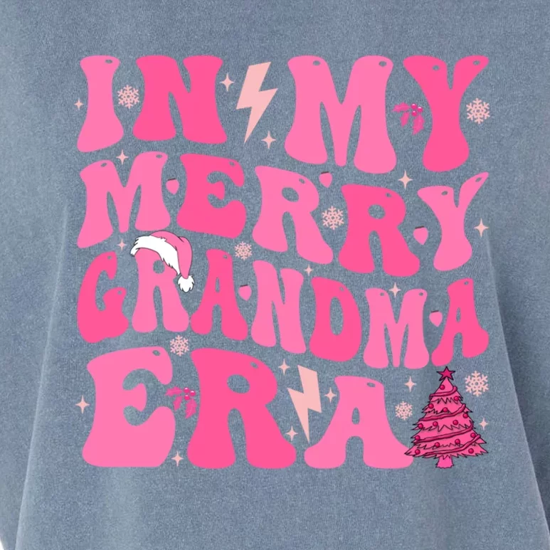 In My Merry Grandma Era Groovy Pink Christmas Grandma Gift Garment-Dyed Women's Muscle Tee