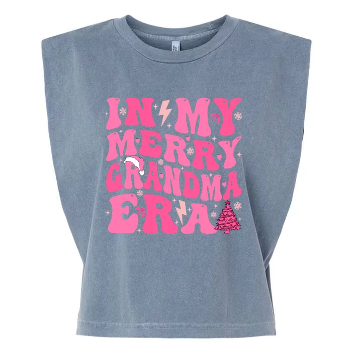 In My Merry Grandma Era Groovy Pink Christmas Grandma Gift Garment-Dyed Women's Muscle Tee