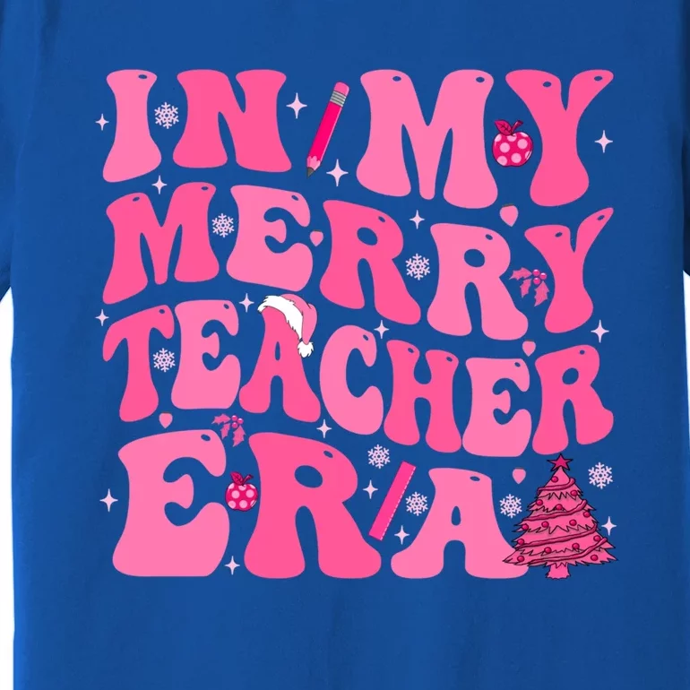 In My Merry Teacher Era Groovy Pink Christmas Teacher Gift Premium T-Shirt