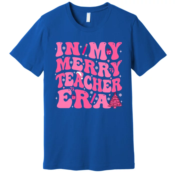 In My Merry Teacher Era Groovy Pink Christmas Teacher Gift Premium T-Shirt