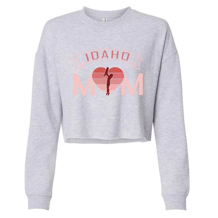 Idaho Mom Mother's Day Sunset Heart Retro Leisure Gift Cropped Pullover Crew