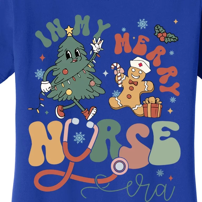 In My Merry Nurse Era Retro Groovy Style Xmas Trees Cookies Meaningful Gift Women's T-Shirt