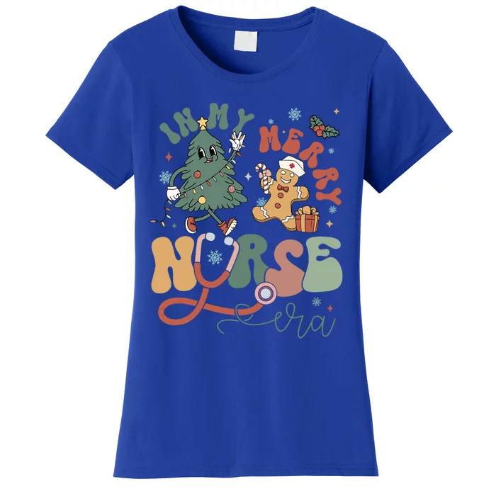 In My Merry Nurse Era Retro Groovy Style Xmas Trees Cookies Meaningful Gift Women's T-Shirt