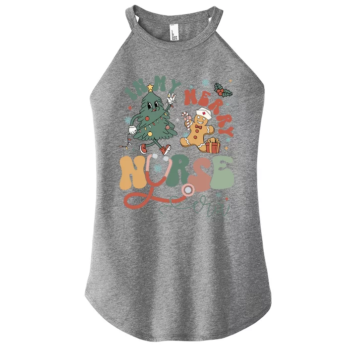 In My Merry Nurse Era Retro Groovy Style Xmas Trees Cookies Meaningful Gift Women’s Perfect Tri Rocker Tank