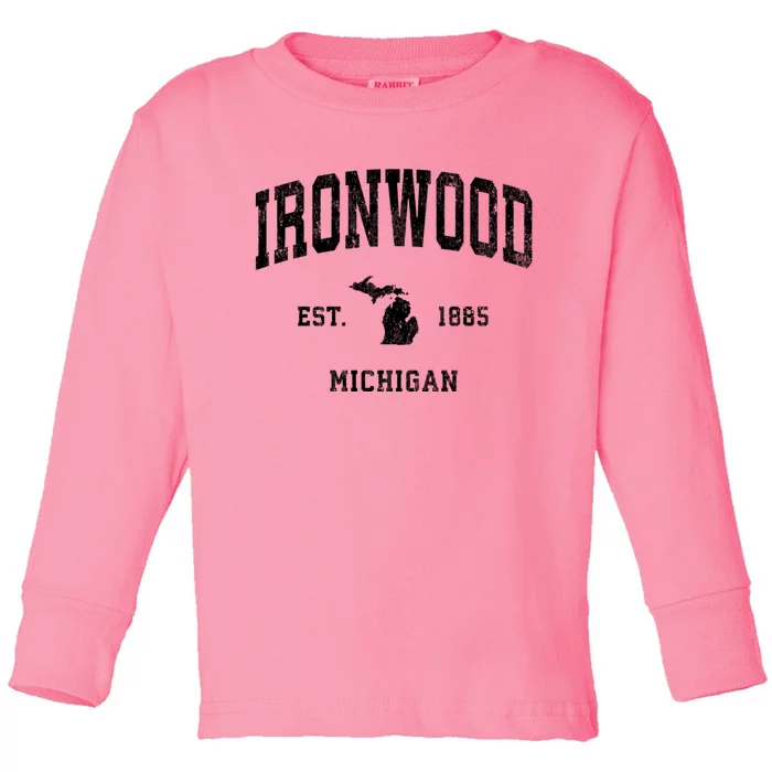 Ironwood Michigan Mi Vintage Athletic Sports Toddler Long Sleeve Shirt