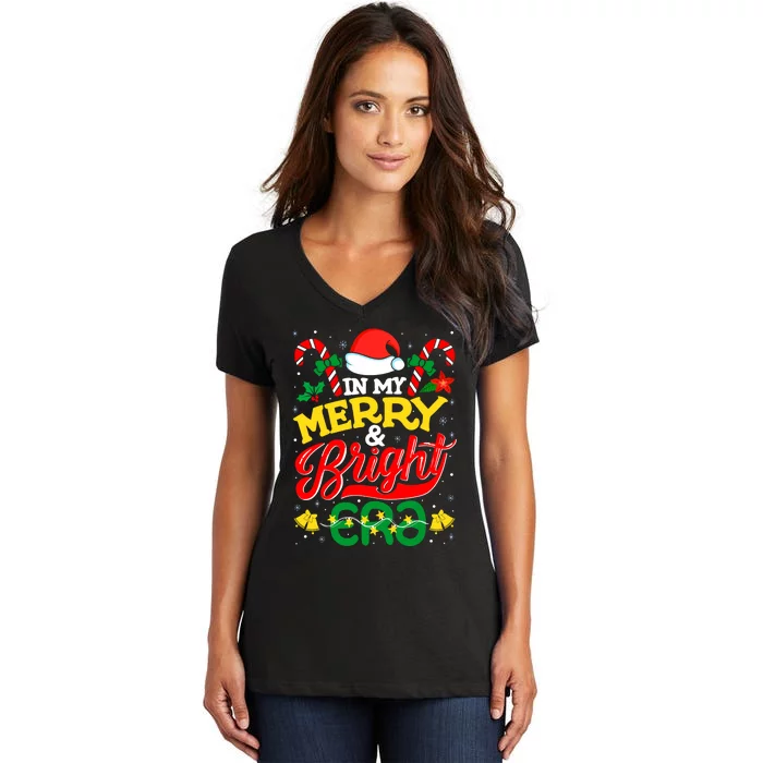 In My Merry And Bright Era Cute Christmas Santa Reindeer Women's V-Neck T-Shirt