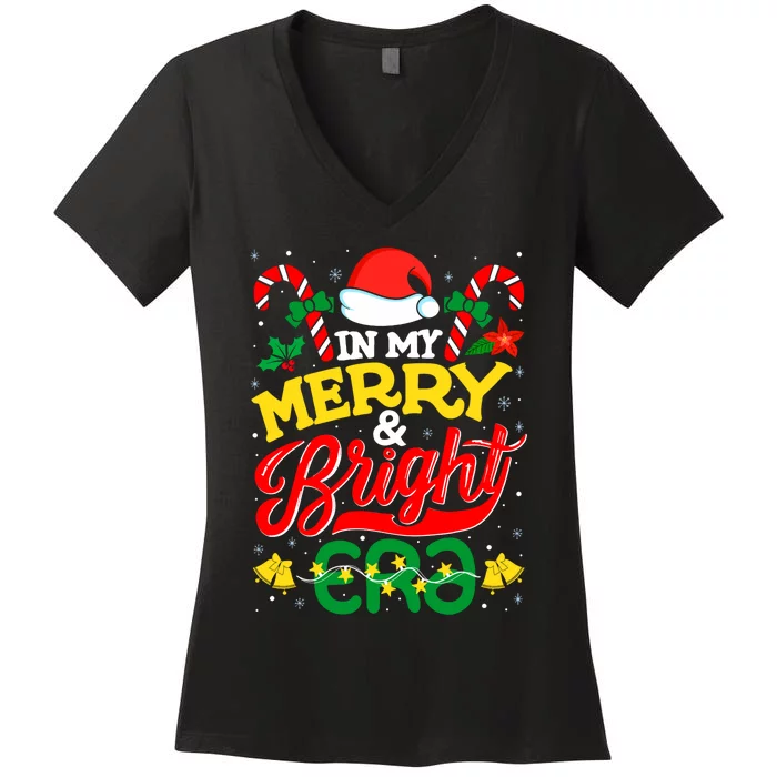 In My Merry And Bright Era Cute Christmas Santa Reindeer Women's V-Neck T-Shirt