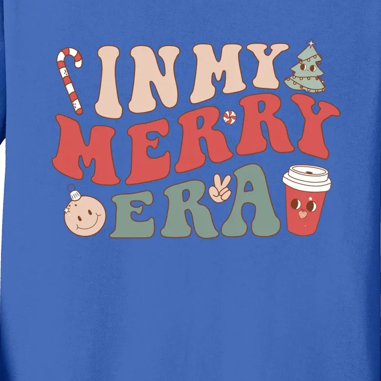 In My Merry Era Groovy Retro Hippie Christmas Xmas Gift Kids Long Sleeve Shirt