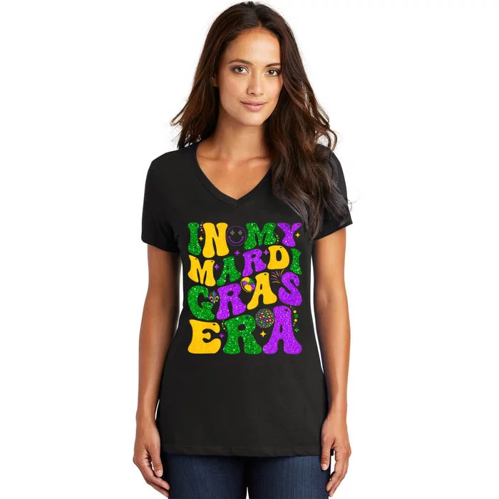 In My Mardi Gras Era Festival Retro Carnival Holiday Women's V-Neck T-Shirt