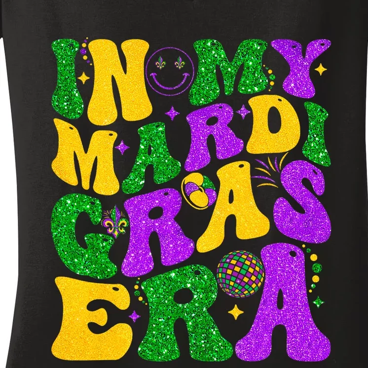 In My Mardi Gras Era Festival Retro Carnival Holiday Women's V-Neck T-Shirt