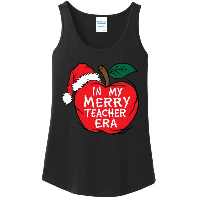 In My Merry Teacher Era Santa Claus Apple Ladies Essential Tank