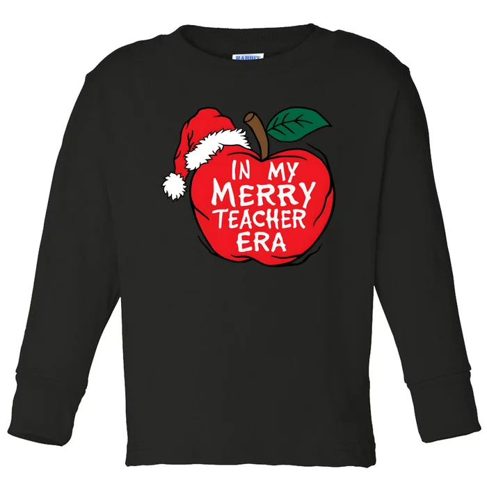 In My Merry Teacher Era Santa Claus Apple Toddler Long Sleeve Shirt