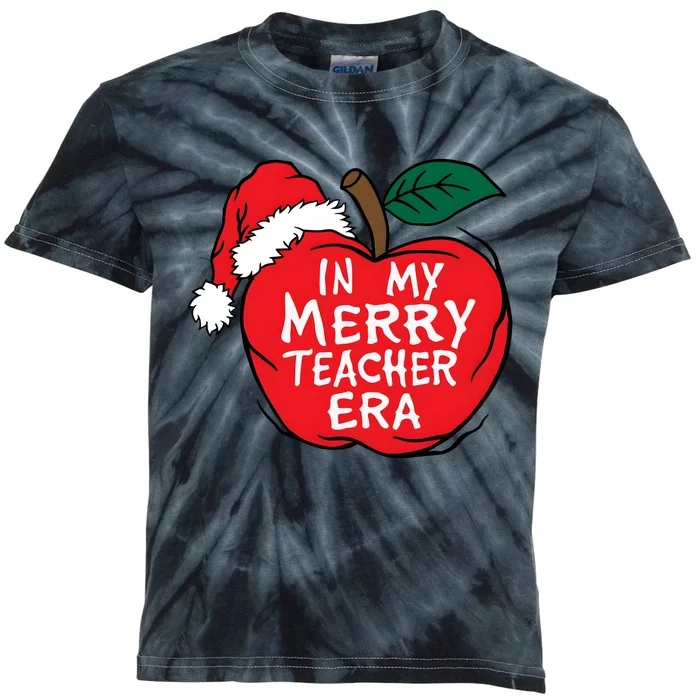 In My Merry Teacher Era Santa Claus Apple Kids Tie-Dye T-Shirt